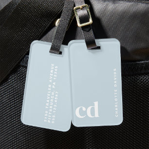Cute Light Blue Monogram Bagagebricka