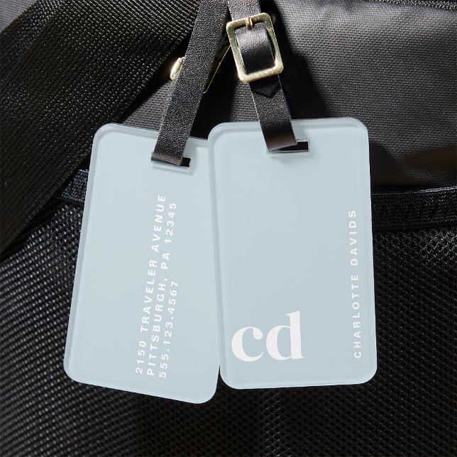 Cute Light Blue Monogram Bagagebricka (Skapare uppladdad)