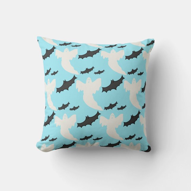 Cute Light Blue Spöken Fladdermus Halloween Dekora Kudde (Framsida)