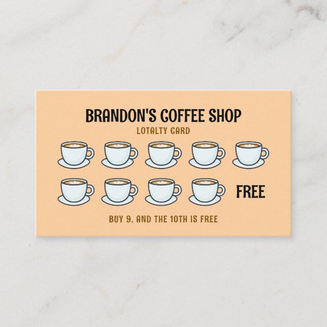 Cute Light Brown Illustration Coffee Shop Lojalitetskort (Framsida)
