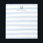 Cute Light Dusty Blue Watercolor Rand Monogram Anteckningsblock<br><div class="desc">Utformningen har en inledande personlig i monogram och namn i ett enkelt och modernt typografiskt teckensnitt med ett sött,  modernt och snyggt lätt baby blue eller dammigt blått vattenfärgspenselt rand.</div>