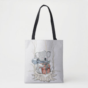 Cute Light Grått Koala Winter Snowfall Tote Tygkasse