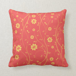 Cute Light Gult & Coral Delicate Blommönster Kudde