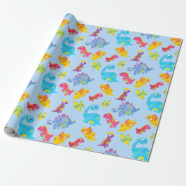 Cute Light Pastel Blue Baby Dinosaur Birthday Presentpapper