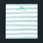 Cute Light Teal Grönt Watercolor Rand Monogram Anteckningsblock<br><div class="desc">Utformningen har en inledande personlig i monogram och namn i ett enkelt och modernt typografiskt teckensnitt med ett sött,  modernt och snyggt lätt teal grönt vattenfärgspensel i rand.</div>