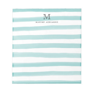 Cute Light Teal Grönt Watercolor Rand Monogram Anteckningsblock