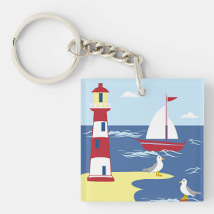 Cute Lighthouse och Boat Seaside Art