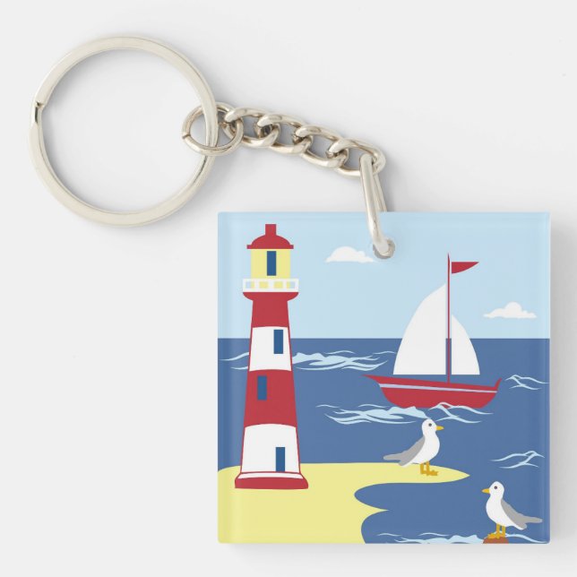 Cute Lighthouse och Boat Seaside Art (Framsidan)