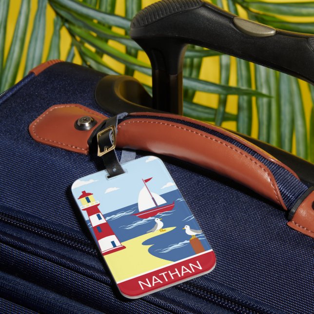 Cute Lighthouse och Boat Seaside Art Personlig Bagagebricka (Framsida Insitu 1)