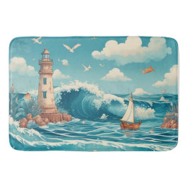 Cute Lighthouse och Ocean Dreamscape Badrumsmatta