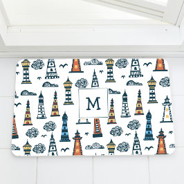 Cute Lighthouse Seamless Mönster Monogrammed Badrumsmatta