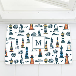 Cute Lighthouse Seamless Mönster Monogrammed Badrumsmatta