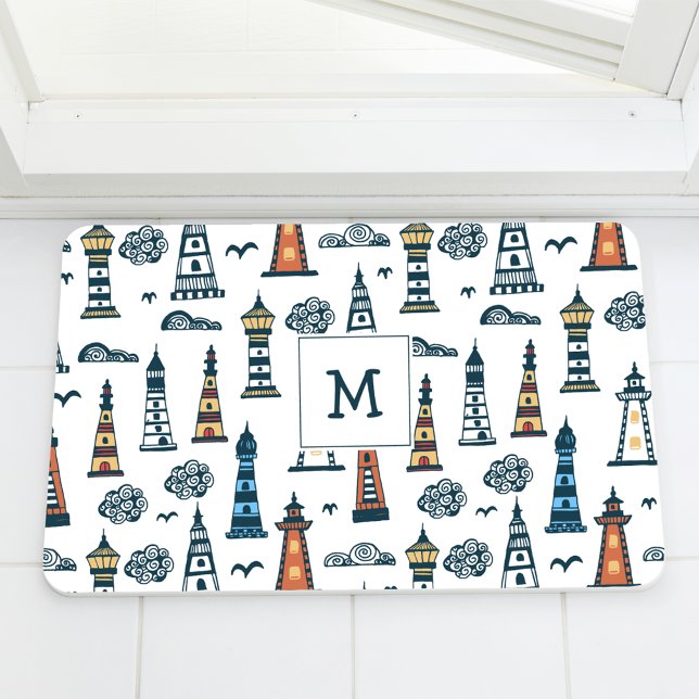 Cute Lighthouse Seamless Mönster Monogrammed Badrumsmatta (Skapare uppladdad)