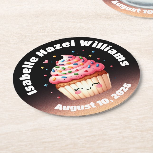 Cute L'il Cuppie Candy Sprinkles Baby Shower Underlägg Papper Rund (Vinklad)