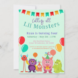 Cute lil Monster Tecknad Tal Födelsedagsfest Inbjudningar