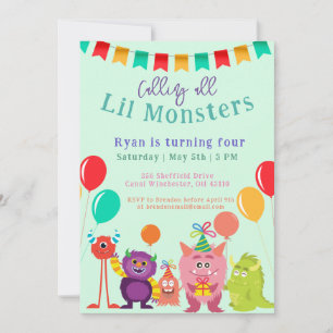 Cute lil Monster Tecknad Tal Födelsedagsfest Inbjudningar