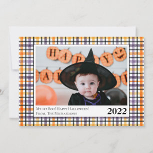 Cute Lila and Orange Play Halloween-fotokort Meddelande