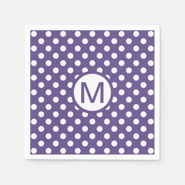 Cute Lila and White Polka dots Monogram Party Pappersservett (Framsidan)