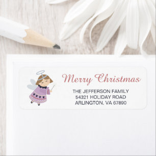 Cute Lila Angel God jul Returadress Etikett