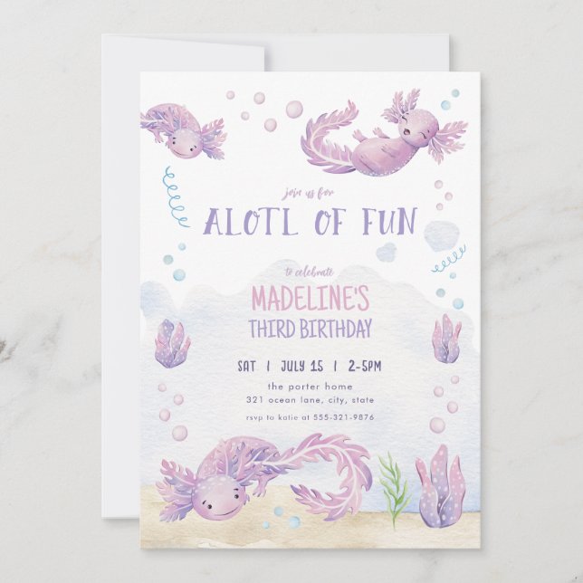 Cute Lila Axolotl Birthday-inbjudan Inbjudningar (Framsida)
