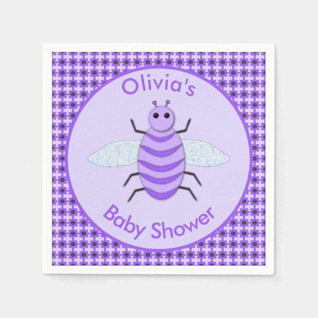 Cute Lila Baby Bee Gender Neutral Baby Shower Pappersservett (Framsidan)