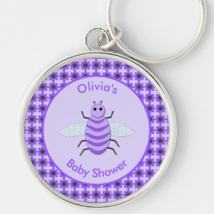 Cute Lila Baby Bee Gender Neutral Baby Shower Rund Silverfärgad Nyckelring