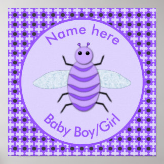Cute Lila Baby Bee Kön Neutral Poster