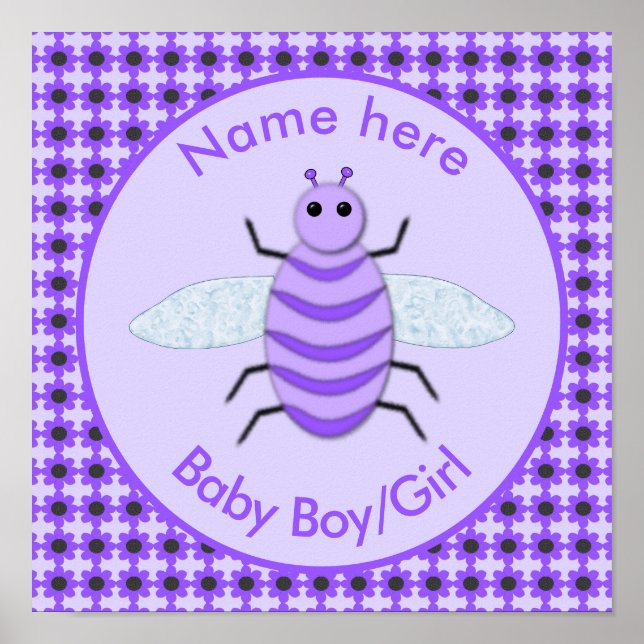 Cute Lila Baby Bee Kön Neutral Poster (Framsidan)