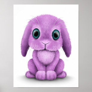 Cute Lila Baby Bunny på White Poster