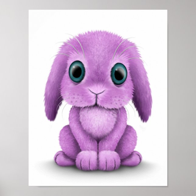 Cute Lila Baby Bunny på White Poster (Framsidan)