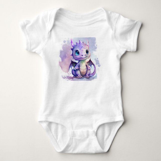 Cute Lila Baby Dragon Watercolor T Shirt (Framsida)