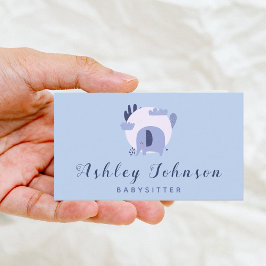 Cute Lila Baby Elephant Babysit Theme Blue Visitkort