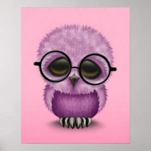 Cute Lila Baby Uggla Wearing Glass on Rosa Poster