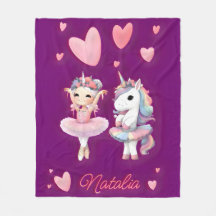 Cute Lila Ballerina Unicorn Fleece Blanket