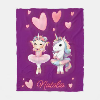 Cute Lila Ballerina Unicorn Fleece Blanket