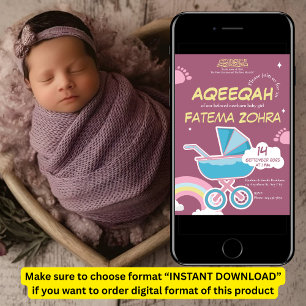 Cute Lila Barnvagn Flicka Muslim Aqeeqah Inbjudningar