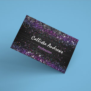 Cute lila black faux glitter magnetiska visitkort