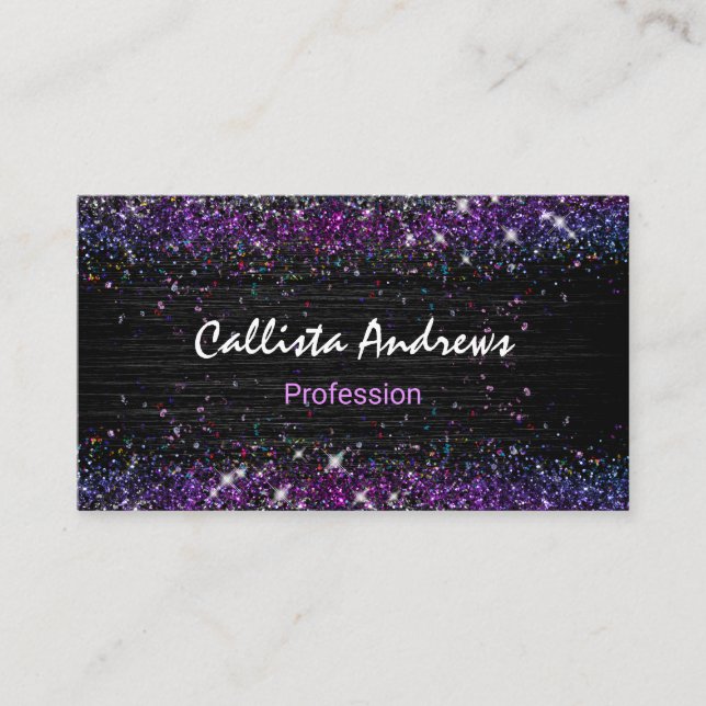 Cute lila black faux glitter tidsbeställning kort (Framsida)