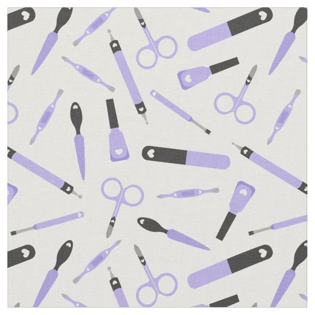Cute Lila Black Manicurist Verktyg Mönster Tyg (Närbild)
