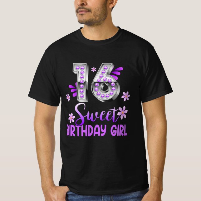 Cute Lila Black Sweet 16 Stil I 16:e födelsedagen  T Shirt (Framsida)