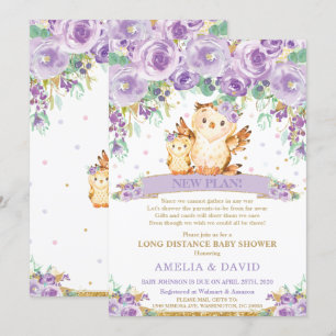 Cute Lila Blommigt Uggla Baby Shower efter post Inbjudningar