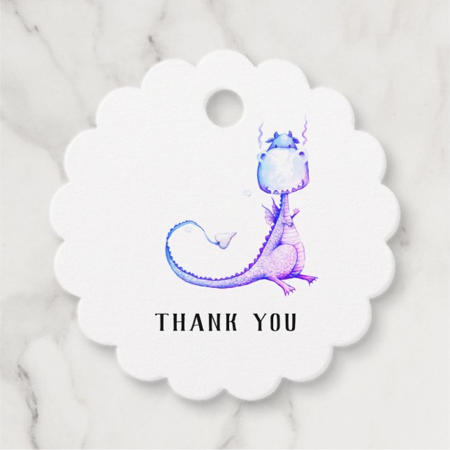 * Cute Lila Blue Dragon Baby Shower Tack Gåvor Etiketter (Framsida)