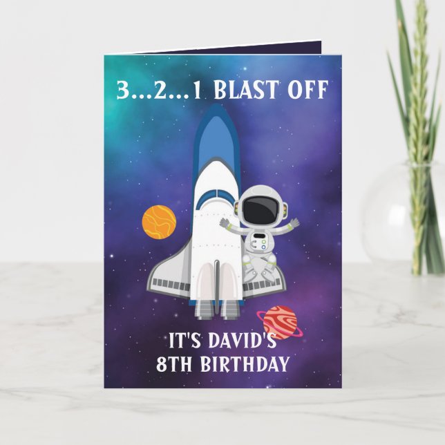 Cute Lila Blue Galaxy Astronaut 8:e födelsedagen Kort (Framsida)