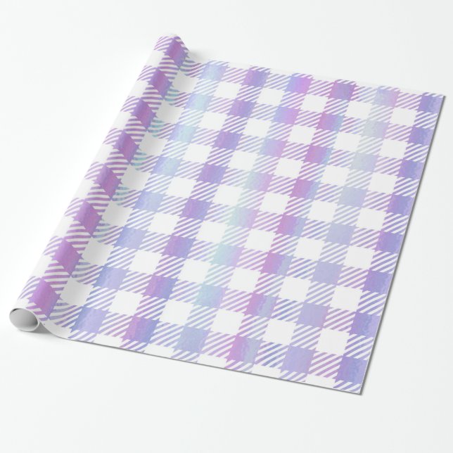 Cute Lila Blue Iridescent Gingham Mönster Presentpapper (Utrullad)