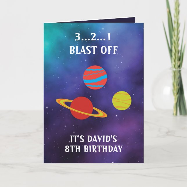 Cute Lila Blue Space Planets 8:e födelsedag Kort (Framsida)