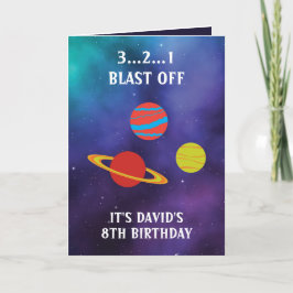 Cute Lila Blue Space Planets 8:e födelsedag Kort