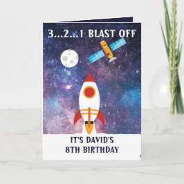 Cute Lila Blue Space Rocket Måne 8:e födelsedagen Kort