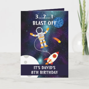 Cute Lila Blue Space Rocket Stars 8:e födelsedag Kort
