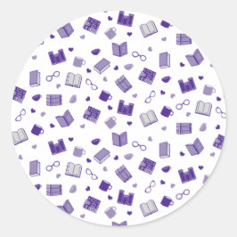 Cute Lila Bok och Mönster Runt Klistermärke