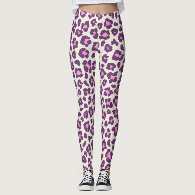 Cute Lila Bold and Beval Leopard Animal Leggings (Framsida)